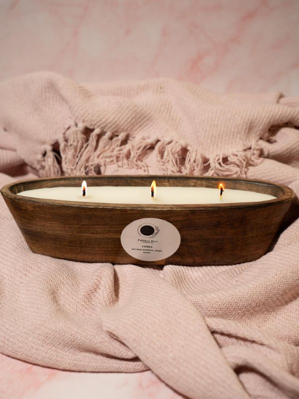 Soy Wax 3 Wick Candle in Wooden Bowl 013
